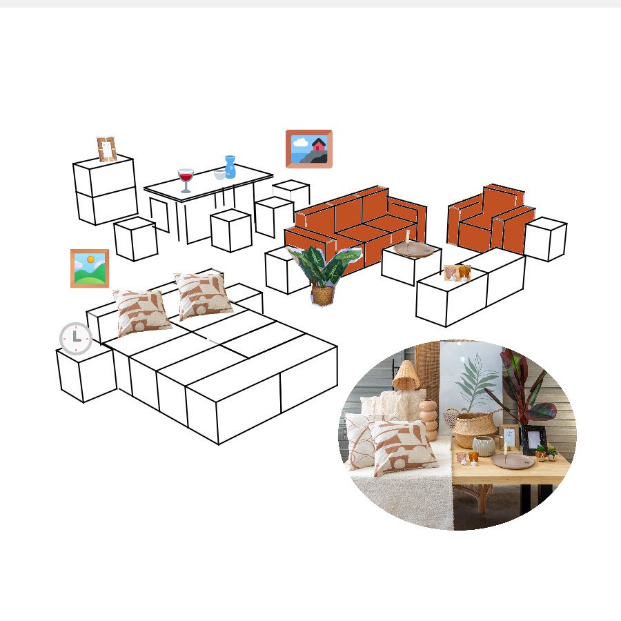Muebles + paquete decoración (125 piezas)