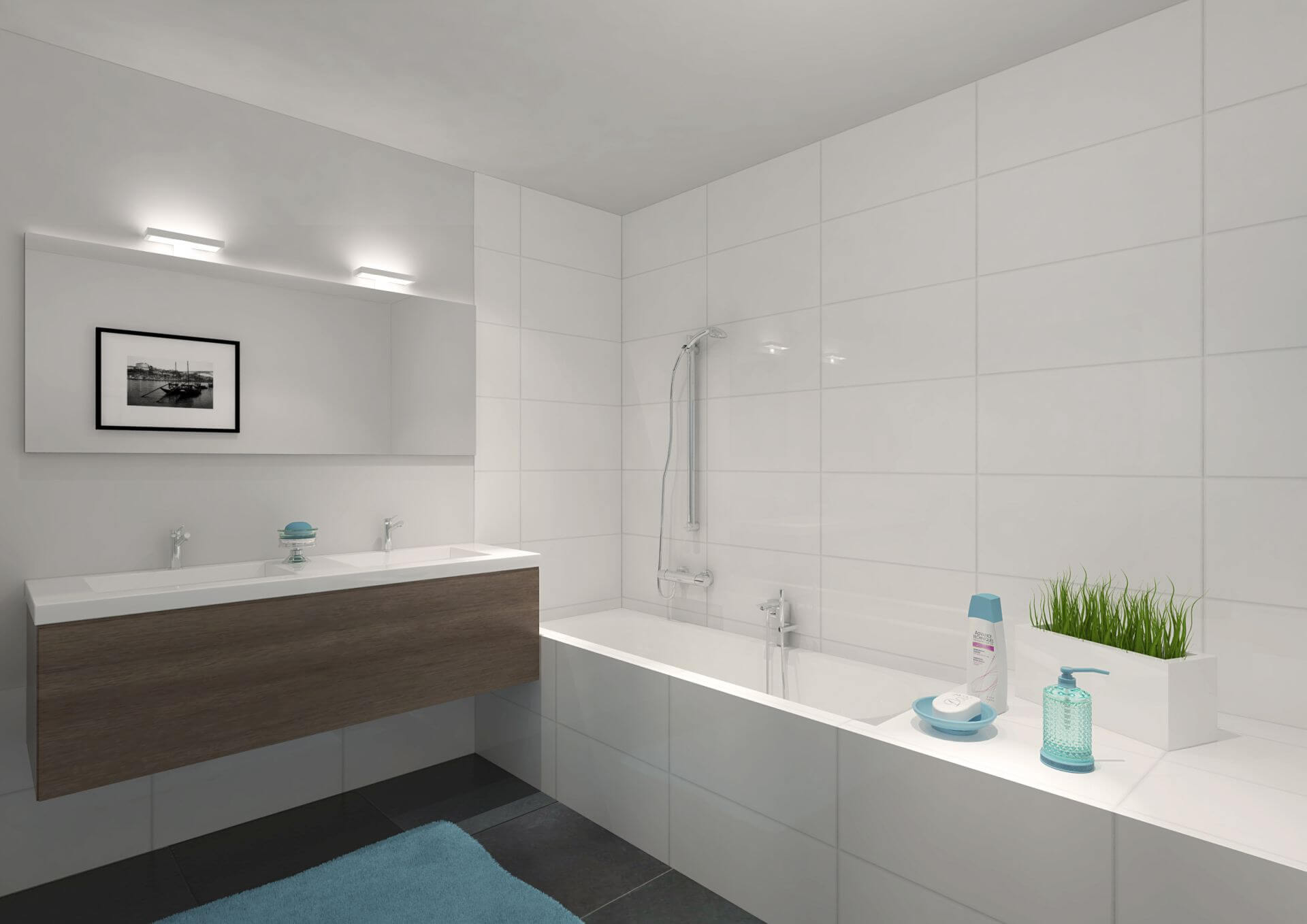 Rendering van slaap- en badkamer